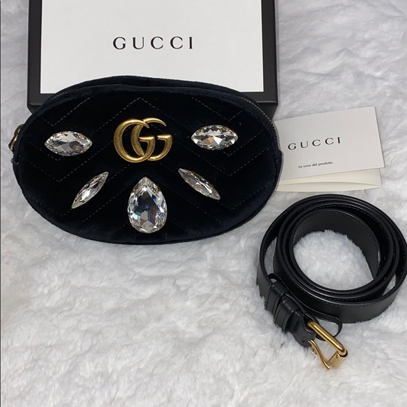 Gucci Handbags - Gucci Marmont quilted chevron velvet belt bag
